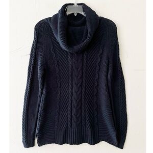 Cabi Cable Knit Cowl Neck Sweater Dark Slate Blue Style #3168 Size XS